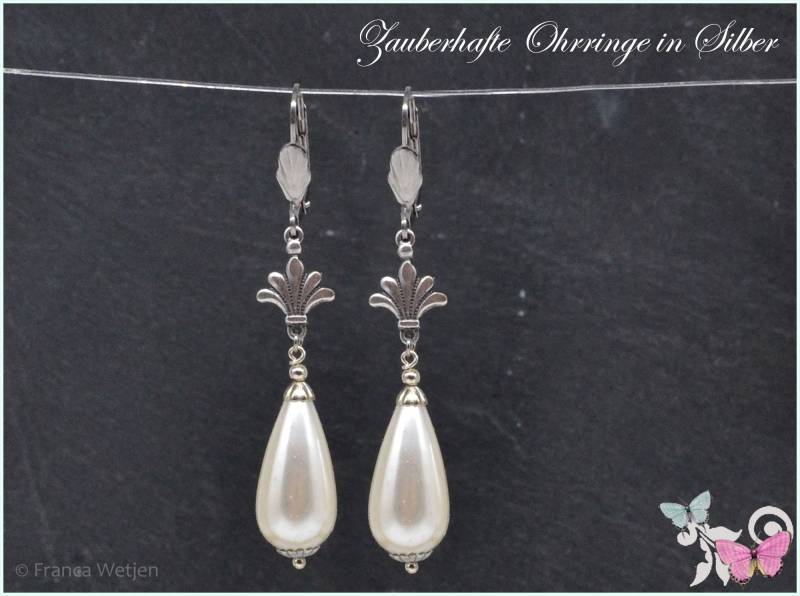 Vintage Stil Ohrringe Tropfen Träne Glaswachs Perle Weiß Crème Silber Style Hochzeit Verschließbar Edelstahl Ohrhänger von VintagestyleEarrings