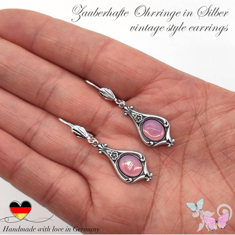 Vintage Style Silber Ohrhänger Rosa Opal Oval Ohrringe Jugendstil Art Deco Filigran Festlich Edel Klar - in Vielen Farben Erhältlich von VintagestyleEarrings