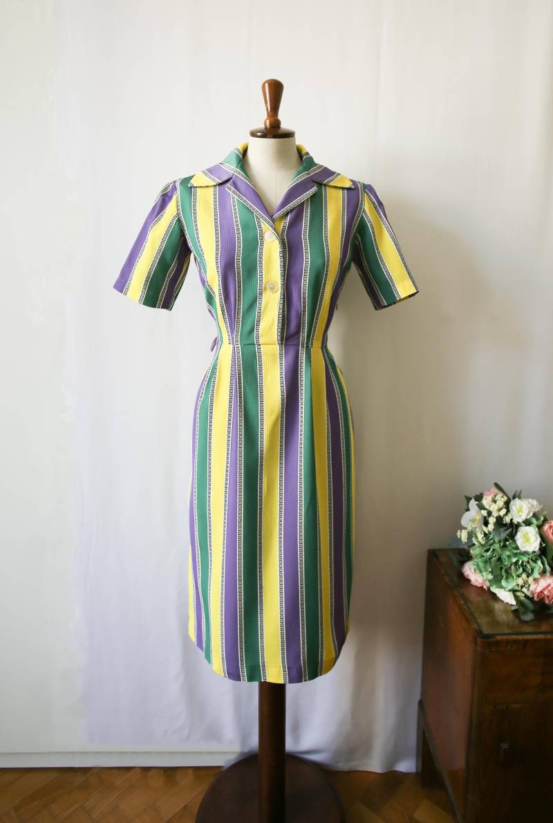 Bunt Gestreiftes Shiftdress, 50Er Jahre von VintageundRosenroth