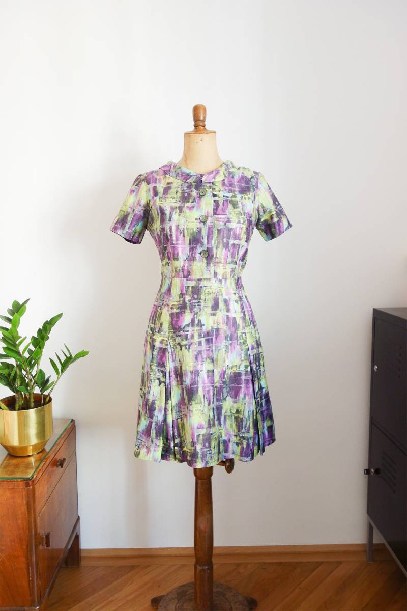 Buntes Kleid Mit Abstraktem Muster, 50Er Jahre, True Vintage von VintageundRosenroth