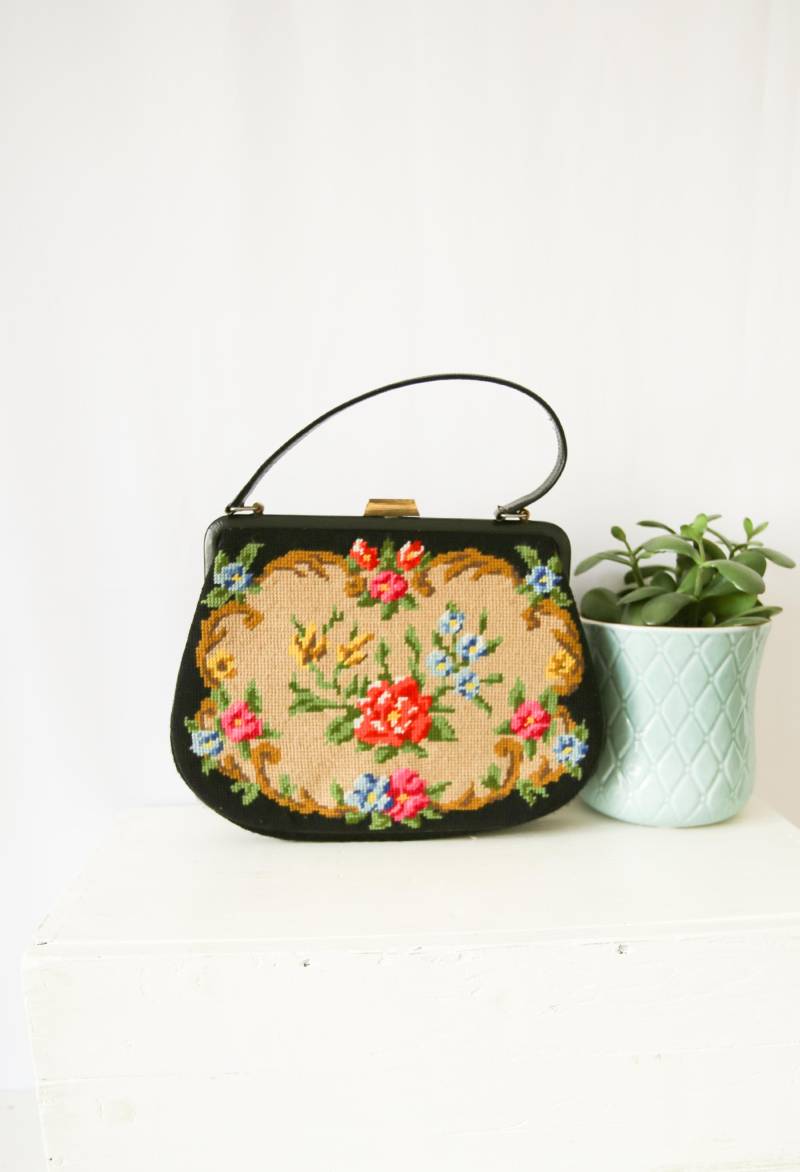 Gobelintasche Mit Blumenmuster, 50Er Jahre von VintageundRosenroth