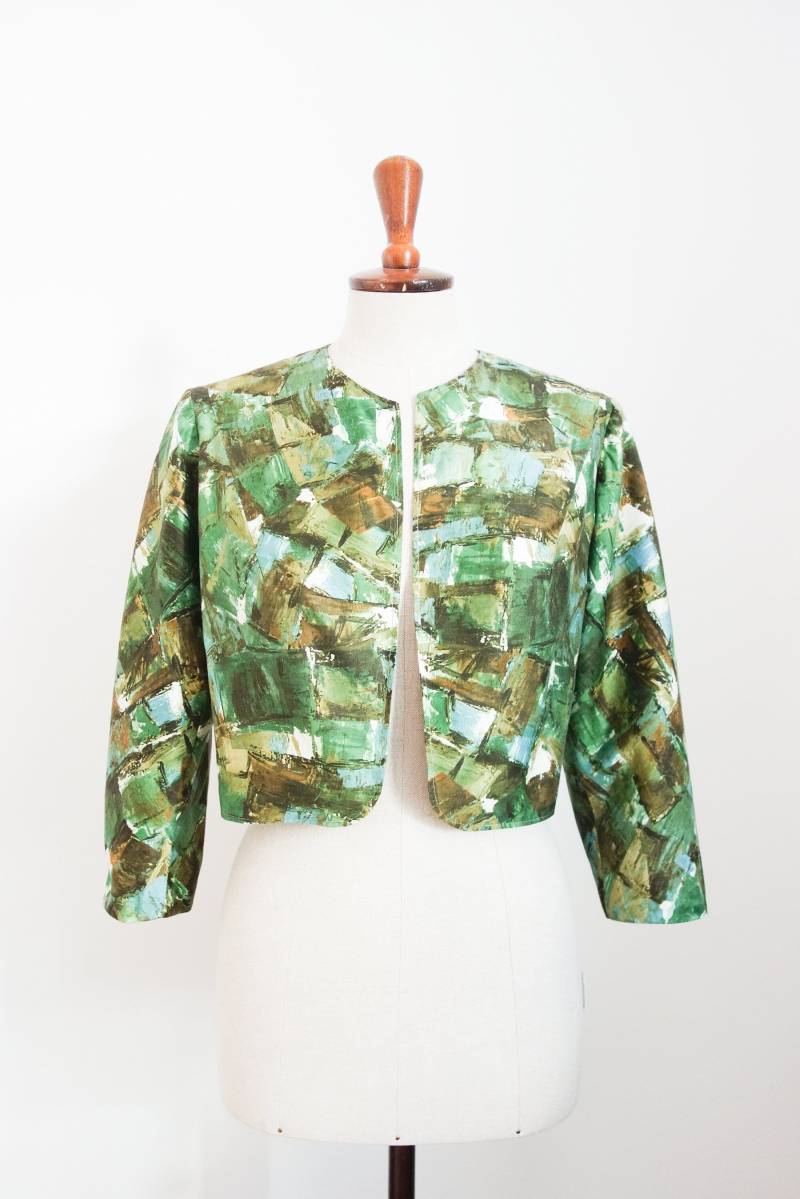 Grüner, Gemusterter Bolero, 50Er Jahre, True Vintage von VintageundRosenroth