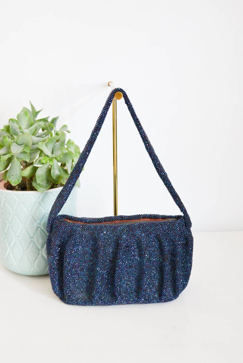 Perlenbestickte, Blaue Tasche, 50Er Jahre von VintageundRosenroth