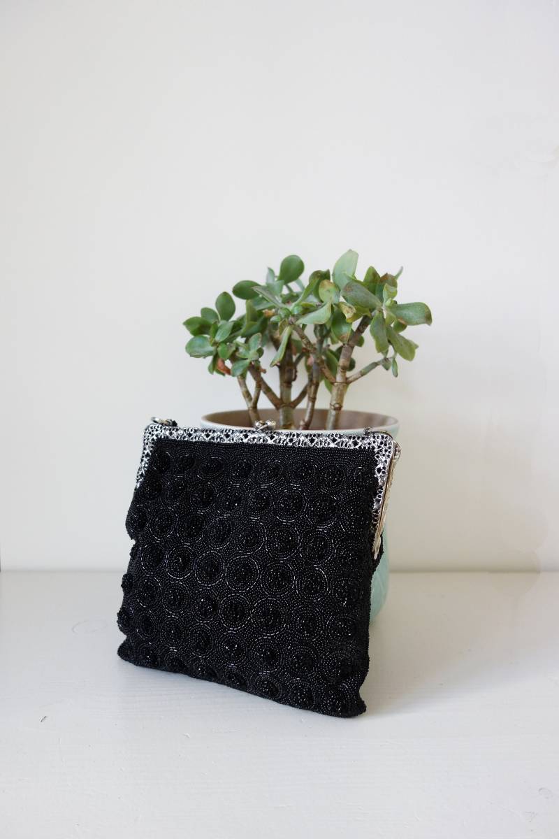 Schwarze Abendtasche Mit Glasperlen, 60Er Jahre von VintageundRosenroth