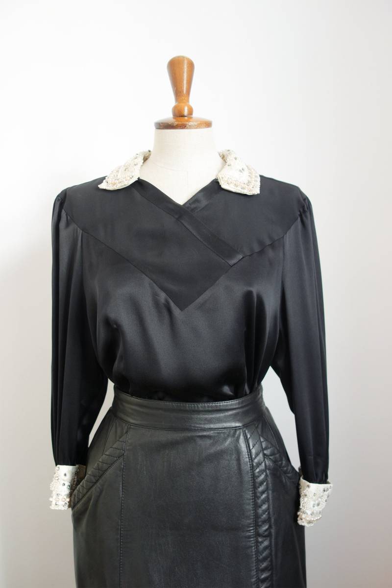 Schwarzes Oberteil Mit Perlen Und Strass, 90Er Jahre von VintageundRosenroth