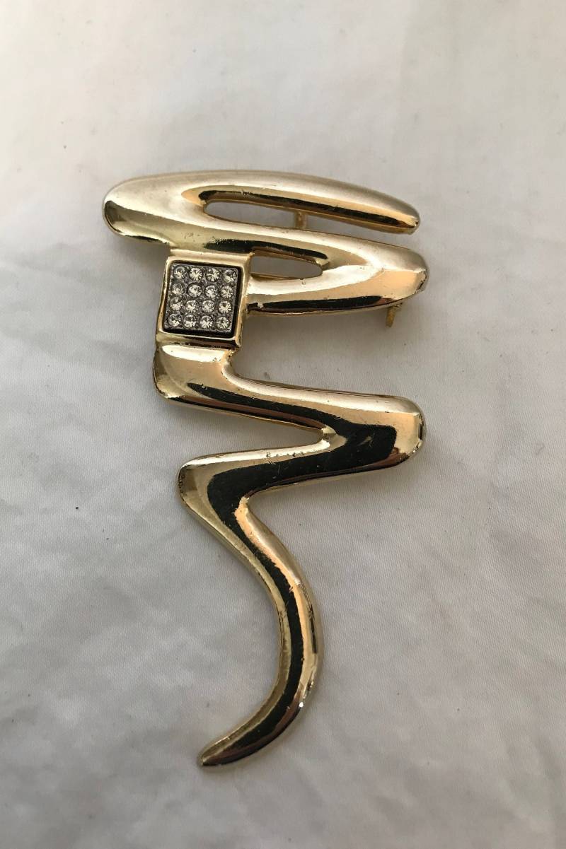 Vintage Gold Squiggle Rhinestone Pin Brosche, Baum Schmuck, Goldbaum Pin, Große Weihnachtsbaum Brosche von VintagevaluablDesign