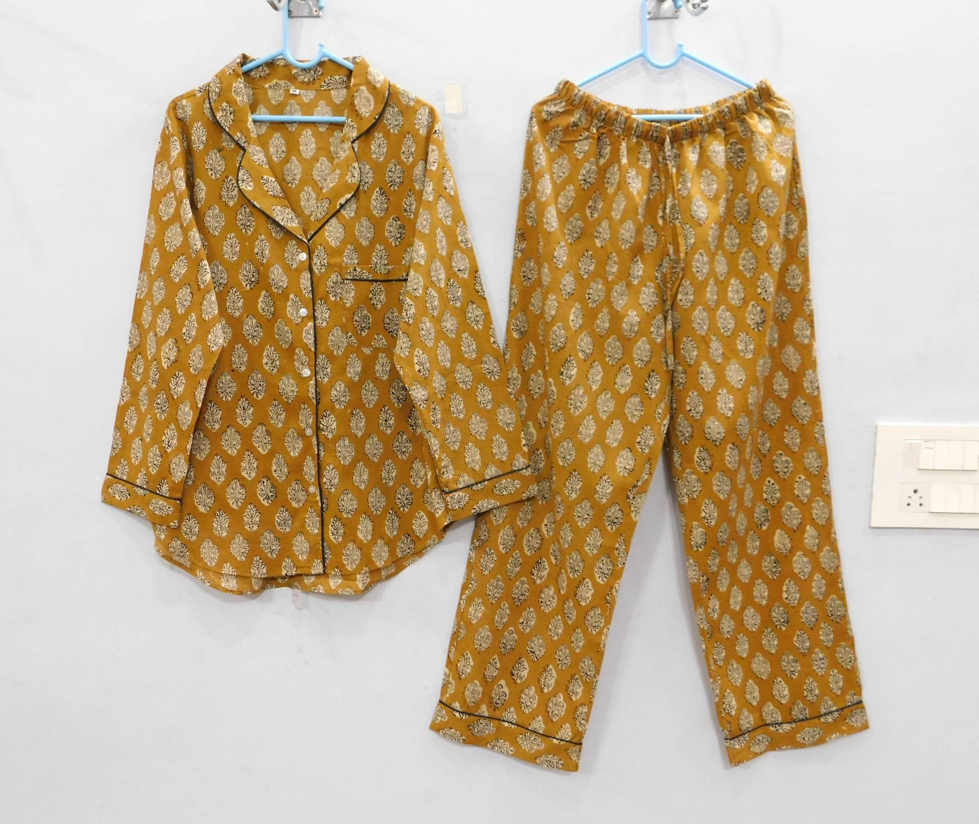 Baumwollblock Prnt Pyjama Set, Frauen Tragen Winter Schlafanzug, Boho Hippie Nachtwäsche Nachthemd, Baumwoll von Vintagevilla1966