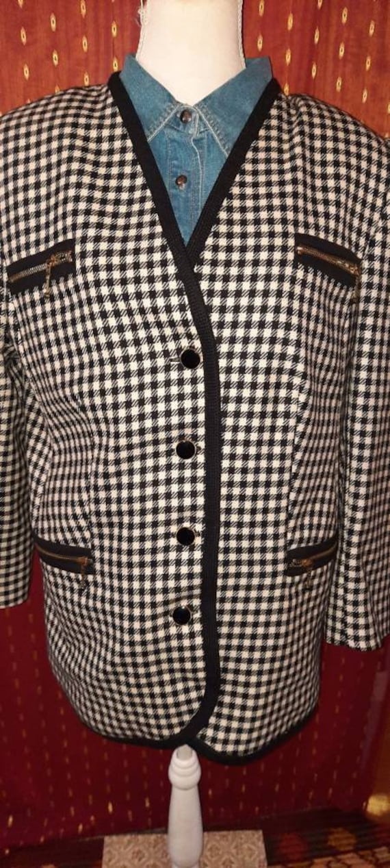 Blazerjackekarowolleschwarzweiß42Moversized von Vintagewunderwelt