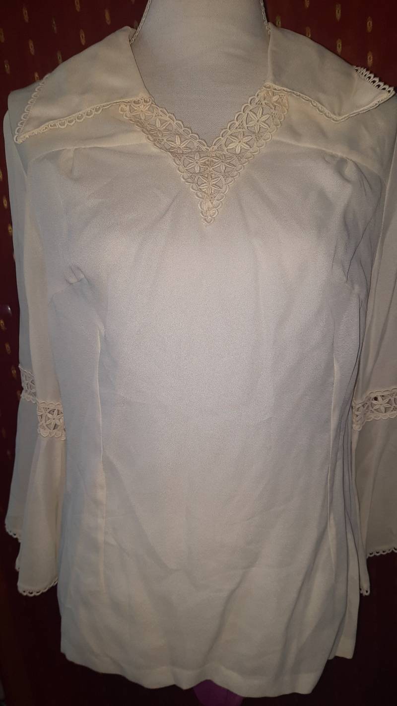 Blusevintagebeigesleevesm44 von Vintagewunderwelt