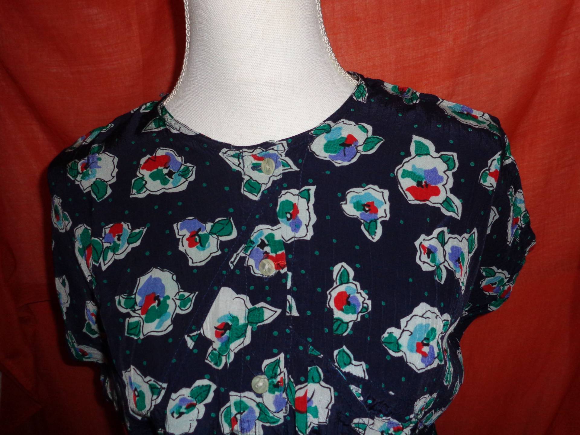 Blusevintageblaukurzarmgeblümt von Vintagewunderwelt