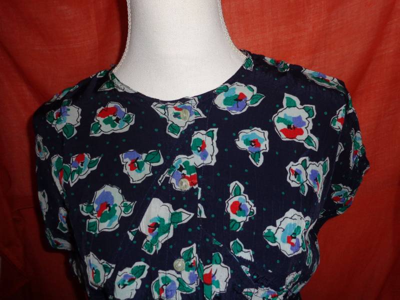 Blusevintageblaukurzarmgeblümt von Vintagewunderwelt