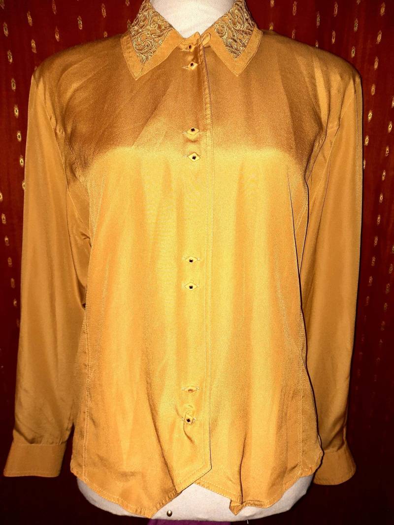 Blusevintagegelbpolyester38 Blusevintagegelbpolyester38 von Vintagewunderwelt