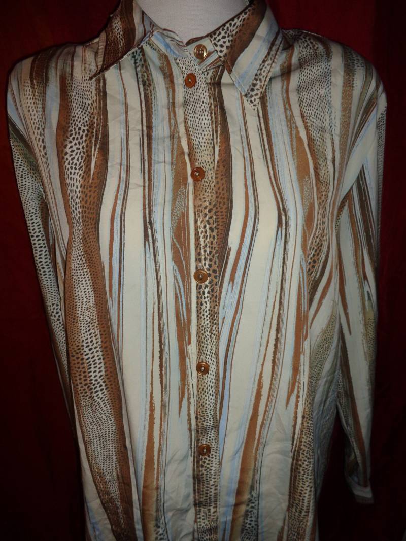 Blusevintagestreifenbraunbeigel von Vintagewunderwelt