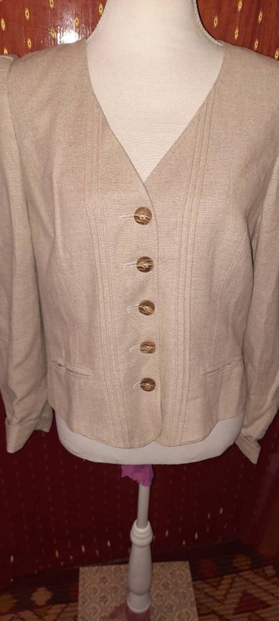 Jackeblazervintagebeigealphorn40Mleinen von Vintagewunderwelt