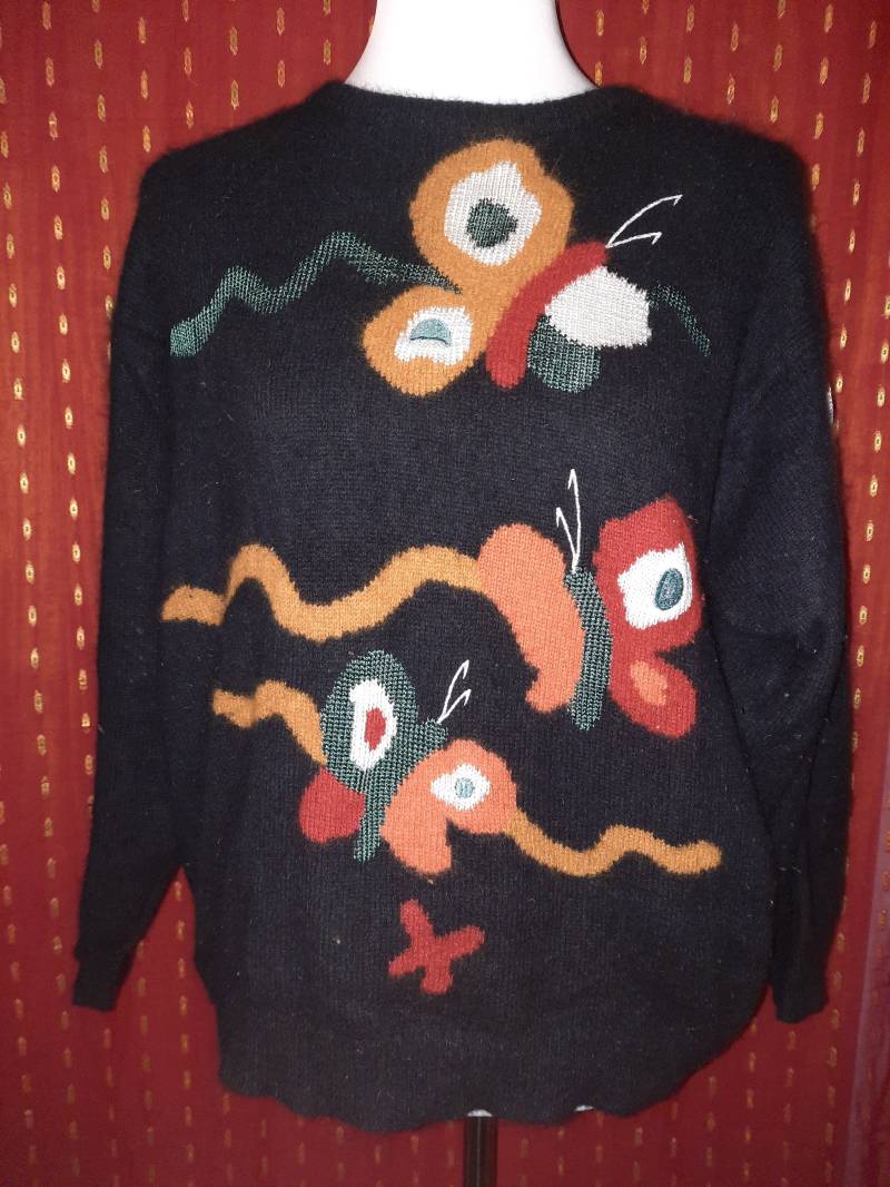 Pulloverpullivintageschwarzmohairschmetterlingm von Vintagewunderwelt