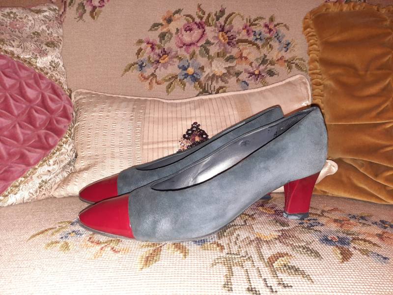 Schuhepumpsvintagegrauschwarzrot40Mauriziomarioni von Vintagewunderwelt
