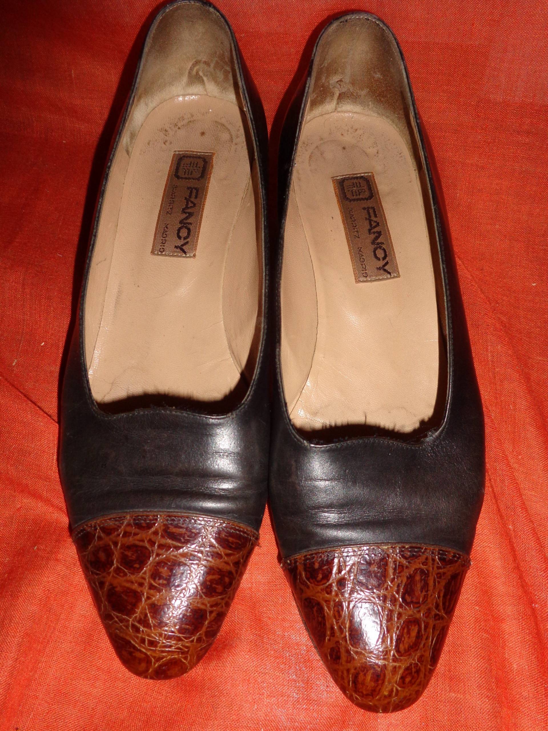 Schuhevintagelederpumps37.5Braunschwarz von Vintagewunderwelt
