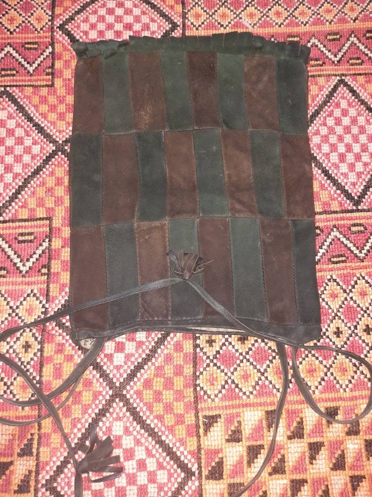 Taschevintage70Erbraungrünlederpatchwork von Vintagewunderwelt