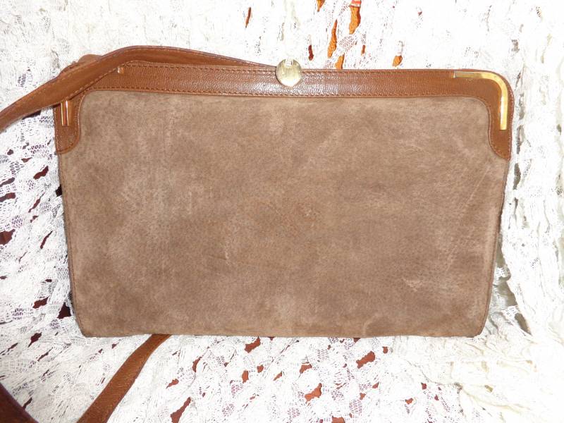 Vintagetascheclutchbraunbeigeledergold von Vintagewunderwelt