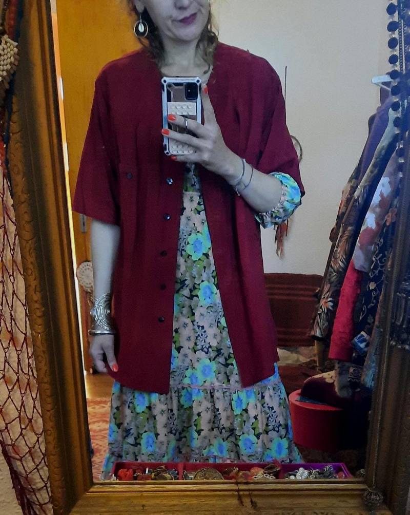 Westevintagelederrotxloversizedblazer von Vintagewunderwelt