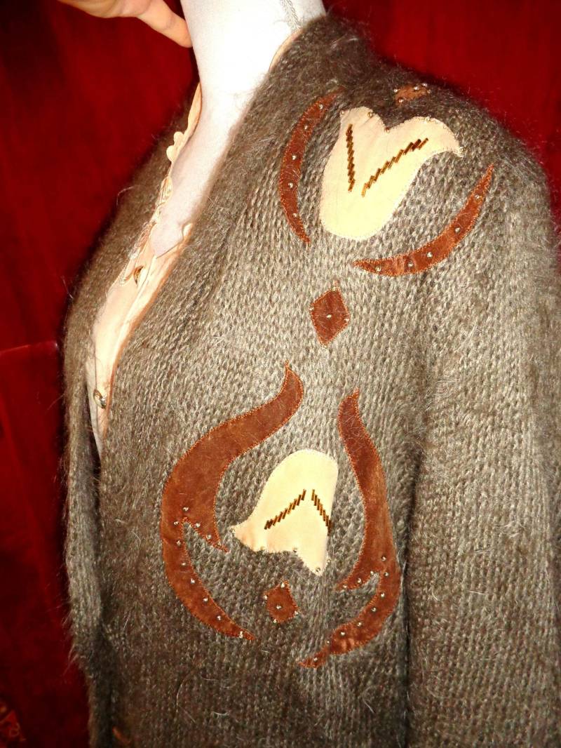 strickjackevintagemohairkhakioversized80Ereighties von Vintagewunderwelt