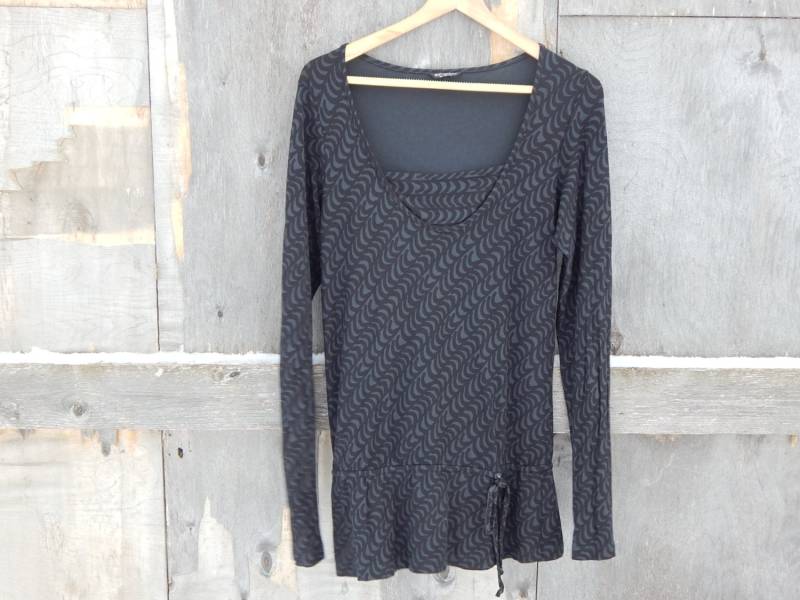 Marimekko Mika Piiainen Tunika Schwarz Grau Muster Damen Langarm T - Shirt Größe L von Vintegelane