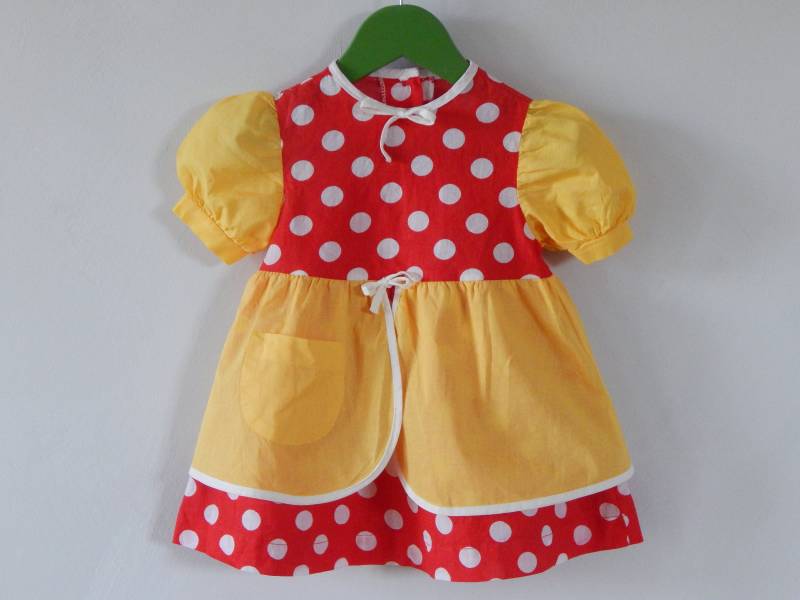 Vintage Baumwolle Baby Polka Dot Kleid Retro Blumen Kinder Sommerkleid von Vintegelane
