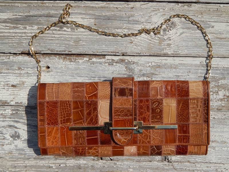 Vintage Echtleder Handtasche, Modetasche Retro Clutch Bag Leder Patchwork Geldbörse von Vintegelane