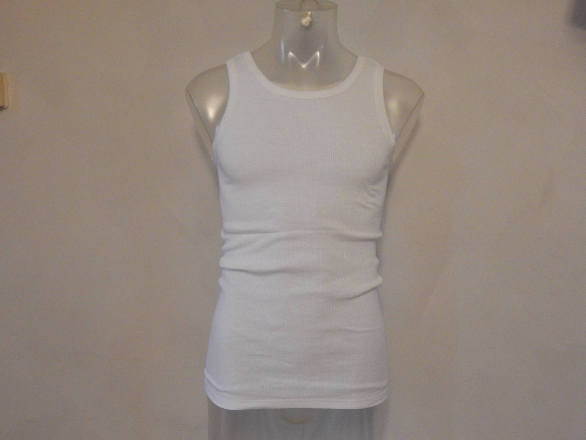 Vintage Medium Herren Unisex Weißes Tank Maika/ Hemd/ Unterhemd, Unbenutzt Made in Estland 1N 1990 Für 158 - 164 cm Große Person von Vintegelane