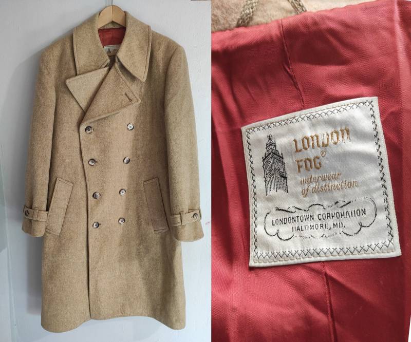 Vintage London Fog Mod Style Langer Mantel Aus Reiner Wolle Mit Rostrotem Futter - Größe 44 Regular Amalgamated Workers Of America von VintessaDolls