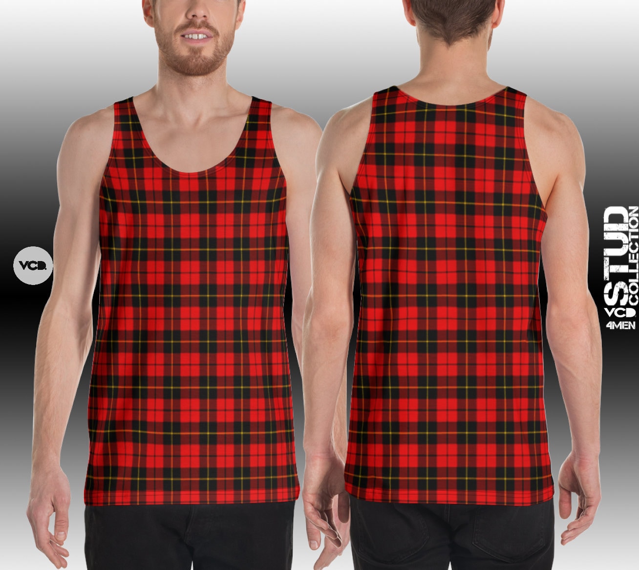 Rot, Tartan, Kariertes Herren-Tanktop Ärmelloses Shirt Mit Allover-Print von VintiqueCustomDesign