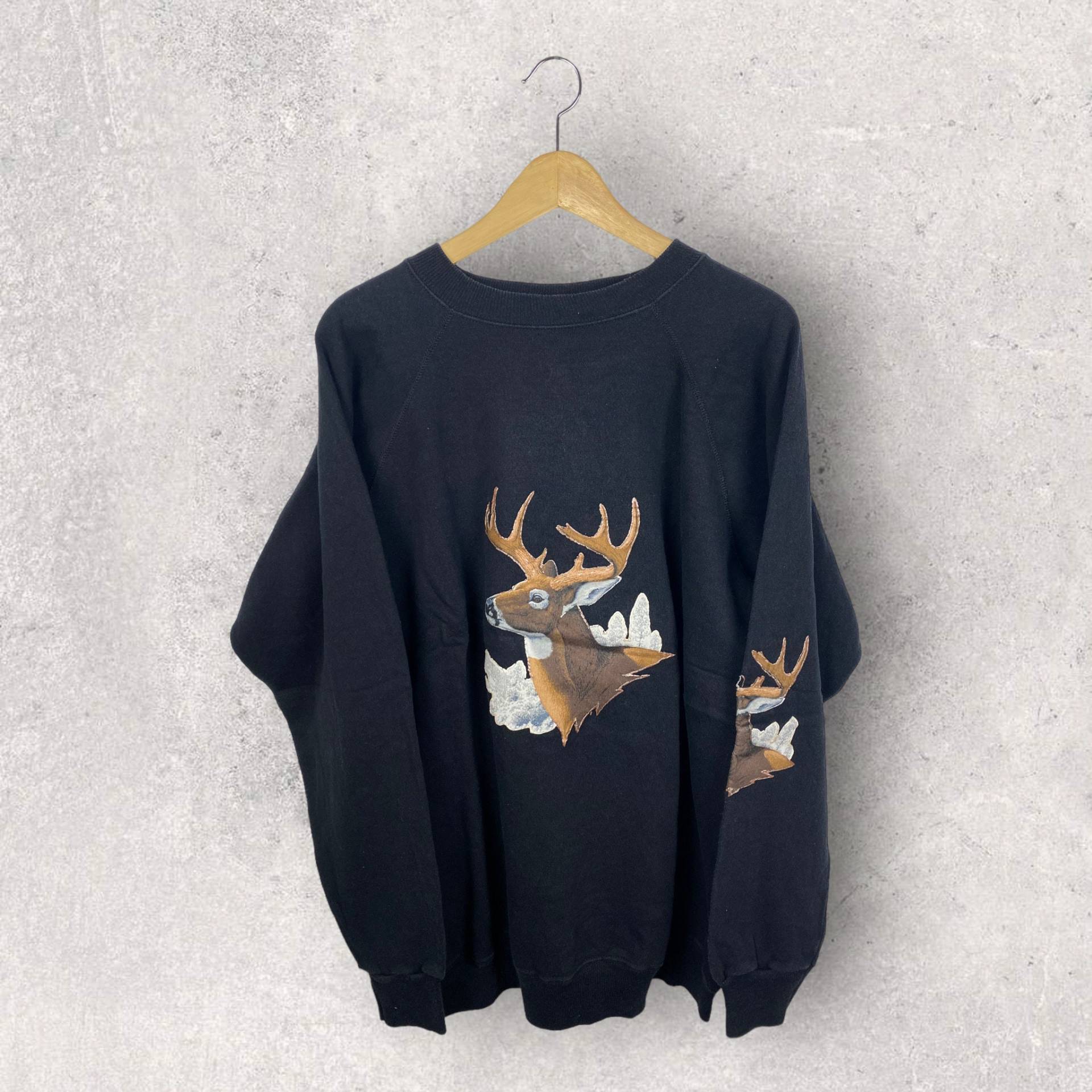 Hanes Sport 90S Vintage Hirsch Pullover Sweatshirt Weihnachten Schwarz Xxl von Vinturage