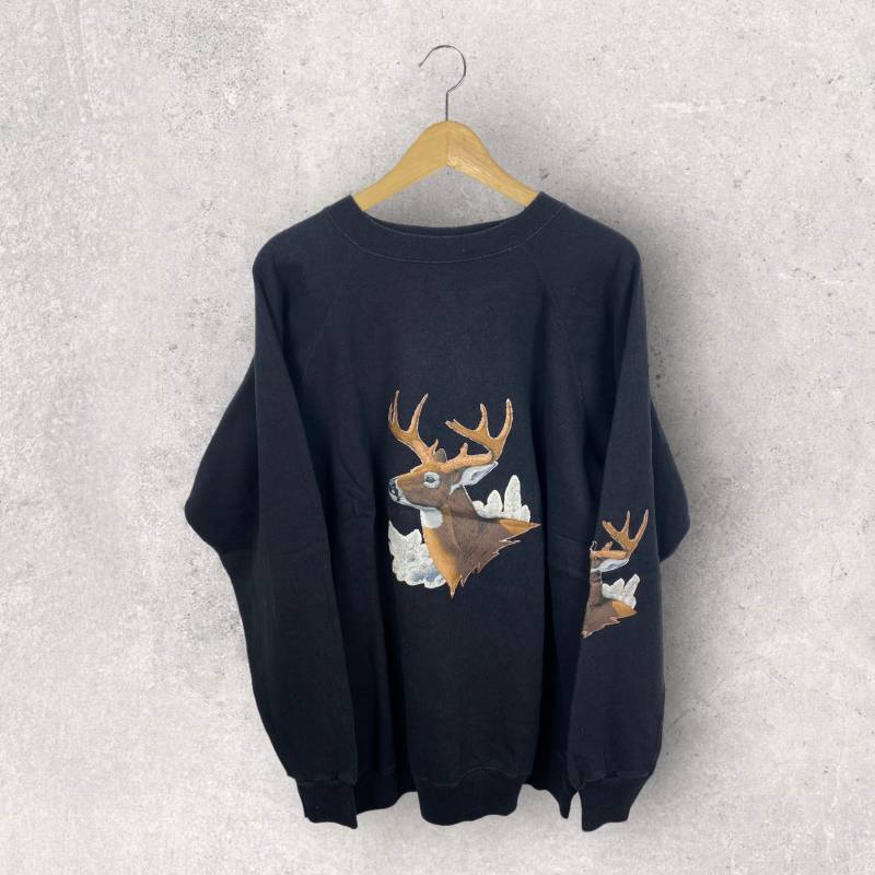 Hanes Sport 90S Vintage Hirsch Pullover Sweatshirt Weihnachten Schwarz Xxl von Vinturage