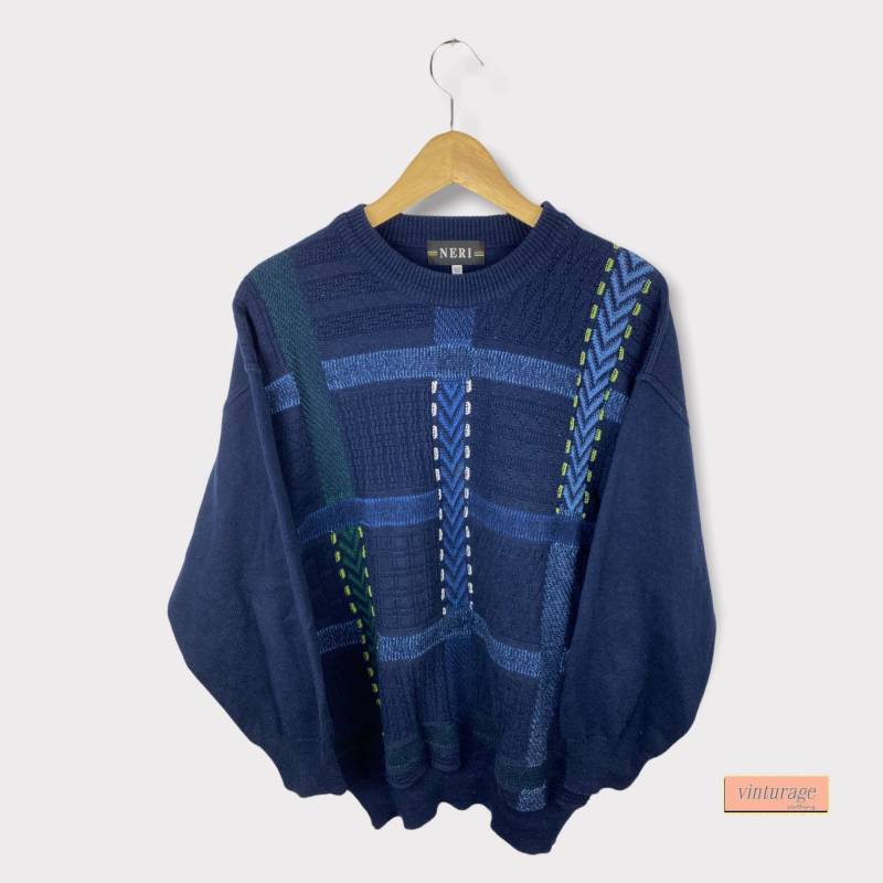 Neri 90S Vintage Strickpullover Im Cosby Colucci Look Blau Size L von Vinturage