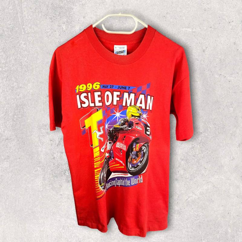Screenstars By Fotl 90S Vintage Isle Of Man 1996 T-Shirt Rot Singestitched Size M von Vinturage