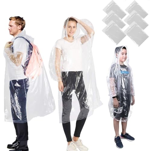 6 Stück Regenponcho Damen Herren Kinder Durchsichtig Wasserdicht Regenponcho Festival Einweg Regenschutz Regencape (3 Erwachsene + 3 Kinder) von Vinuwu