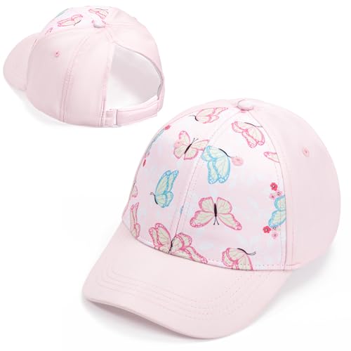 Vinuwu Cap Kinder Mädchen 3-8 Jahre, 52-54CM Pferdeschwanz Kappe Baseball Cap mit Klettverschluss, Verstellbare Schildkappe Kinderhut mit Schirm, Sonnenkappe Sommermütze Trucker Tennis Cap UPF 50+ von Vinuwu