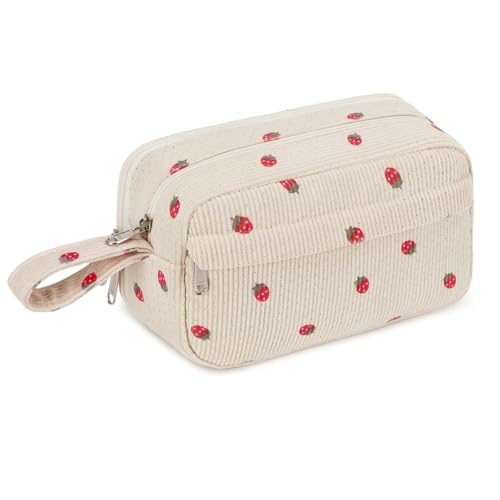 Vinuwu Mäppchen Cord-Stoff Federmäppchen für Mädchen Teenager Pencil Case Federtasche Stiftetasche Stiftemappe Schulmäppchen für Schule, Büro (Strawberry) von Vinuwu