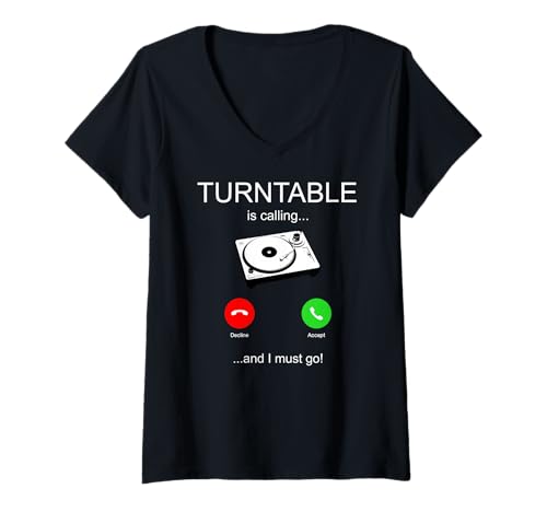 Damen Plattenspieler is Calling and I Must Go Retro Vinyl Analog Musik T-Shirt mit V-Ausschnitt von Vinyl DJ Mix Retro Record Turntable Analog Music