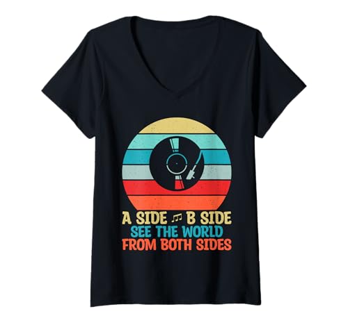 Damen A Side B Side Die Welt von beiden Seiten aus sehen Schallplatten T-Shirt mit V-Ausschnitt von Vinyl Gifts