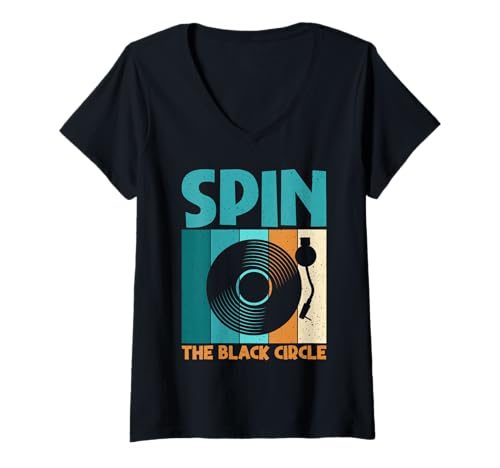 Damen Spin The Black Circle Vinyl-Schallplatten T-Shirt mit V-Ausschnitt Damen Spin The Black Circle Vinyl-Schallplatten T-Shirt mit V-Ausschnitt von Vinyl Gifts