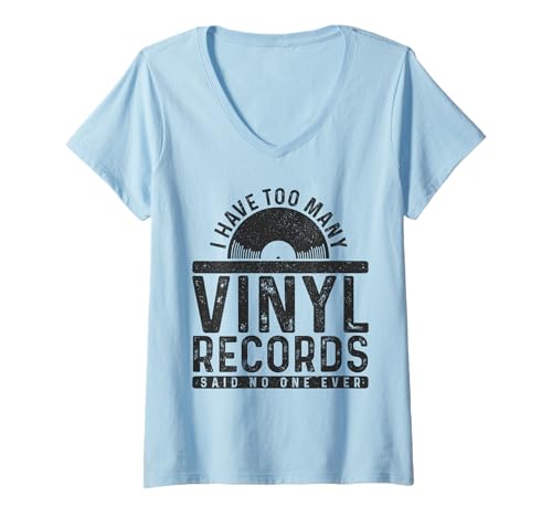 Damen Vinyl Record DJ Vintage Retro Scheibe Geschenk T-Shirt mit V-Ausschnitt von Vinyl Junkie Apparel Co.
