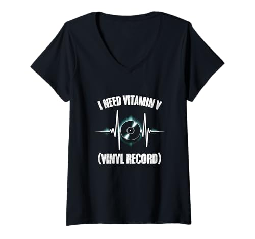 Damen Ich Brauche Vitamin V Vinyl-Liebhaber Musiker 90er Jahre T-Shirt mit V-Ausschnitt Damen Ich Brauche Vitamin V Vinyl-Liebhaber Musiker 90er Jahre T-Shirt mit V-Ausschnitt von Vinyl-Liebhaber Analoge Musik Liebe Grafik