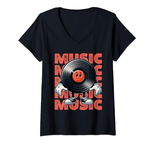 Damen Vinyl Musik Vintage Vinyl Liebhaber für Männer Frauen Vinyl Schallplatte T-Shirt mit V-Ausschnitt von Vinyl Music Vintage Vinyl Lovers for Men Women!