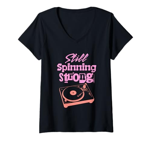 Damen Noch drehender starker Plattenspieler, Vinyl-Liebhaber T-Shirt mit V-Ausschnitt Damen Noch drehender starker Plattenspieler, Vinyl-Liebhaber T-Shirt mit V-Ausschnitt von Vinyl Record Enthusiasts Turntable Music