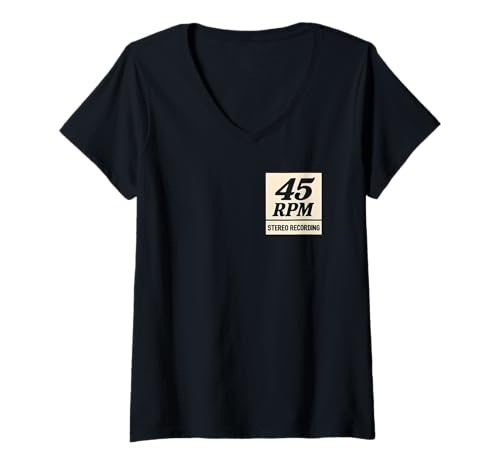 Damen 45 U/min Stereo-Aufnahme Vinyl Lovers Grafik T-Shirt mit V-Ausschnitt von Vinyl Record Lovers