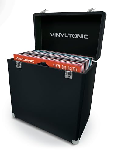 Vinyl Tonic 30,5 cm (12 Zoll) Vinyl-LP-Aufbewahrungskoffer, PU-Leder, vollständig gefütterte Innenseite, verstärkte Stahlecken, Schwarz , Aktentasche von Vinyl Tonic