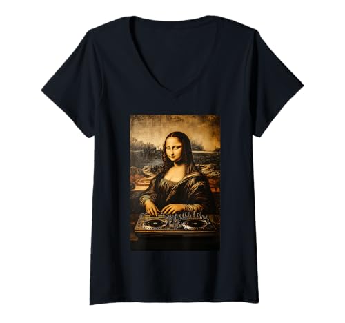 Damen Urban DJ Setup Illustration für Techno Fans T-Shirt mit V-Ausschnitt von Vinyl Turntables Art in Berlin Club Style