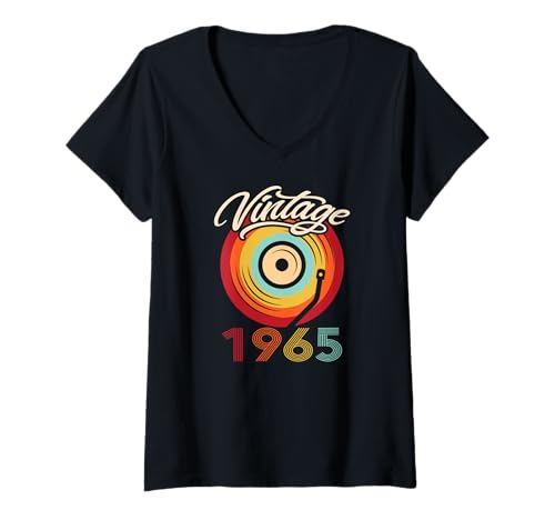 Damen Geburtstag Vinyl Vintage 1965 Retro Schallplatte LP T-Shirt mit V-Ausschnitt von Vinyl Vintage Retro Musik Schallplatte LP