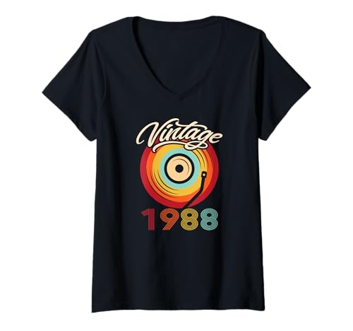 Damen Geburtstag Vinyl Vintage 1988 Retro Schallplatte LP T-Shirt mit V-Ausschnitt von Vinyl Vintage Retro Musik Schallplatte LP